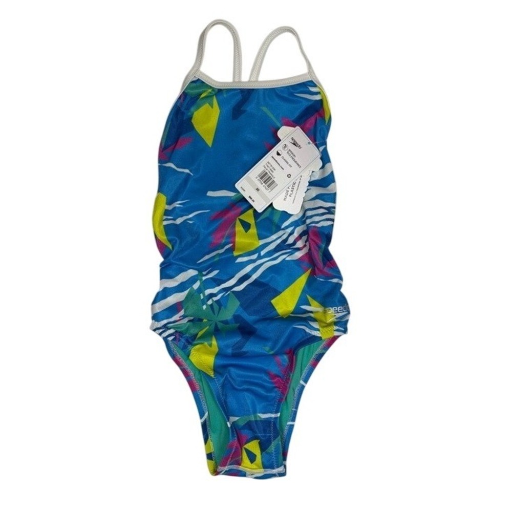 Speedo Eco Endurance Palm Triangle One Piece Swimsuit Blue‎ Multi Size 20 NEW